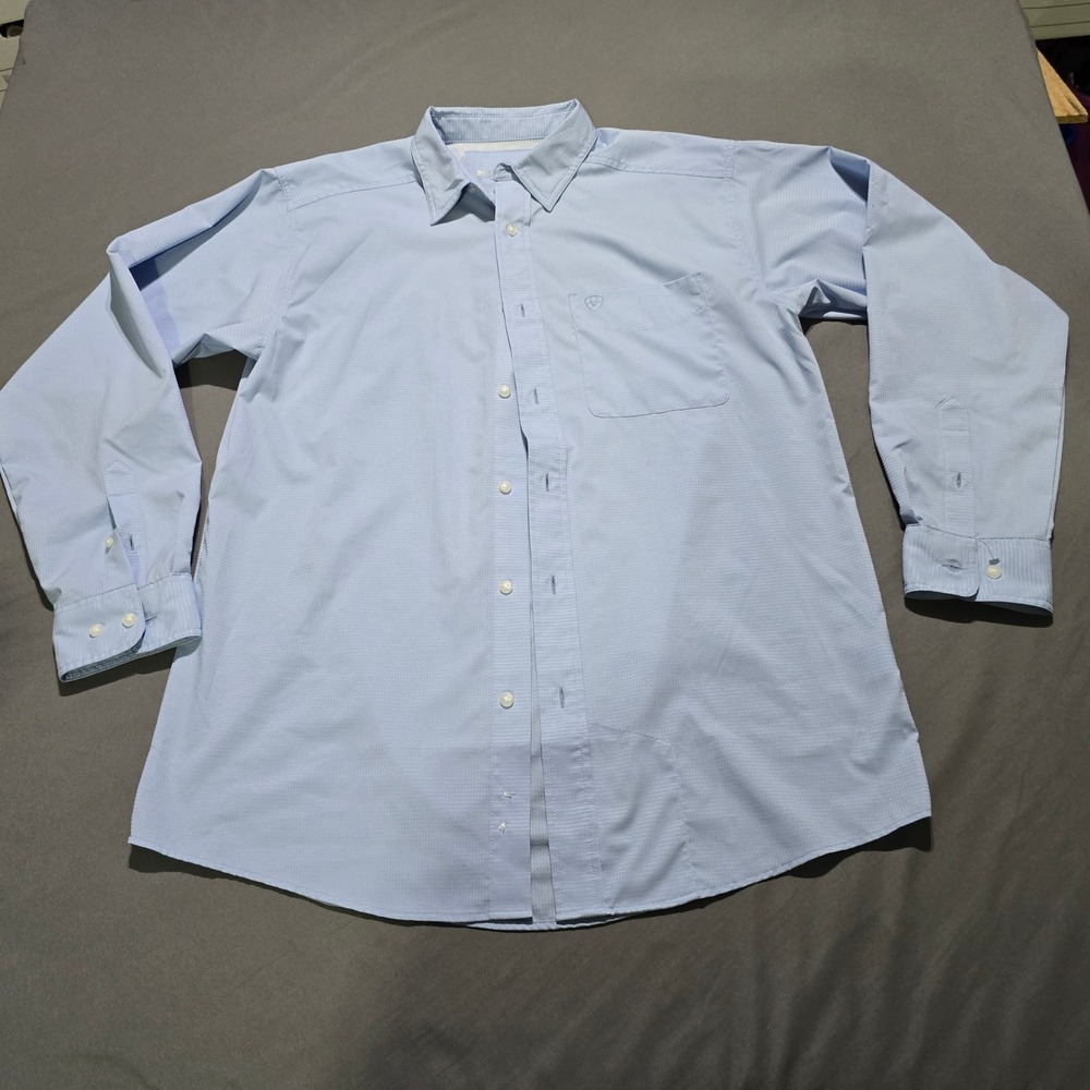 Ariat Button ripstop Shirt Mens Medium Blue AriatTEK Long Sleeve Pocket